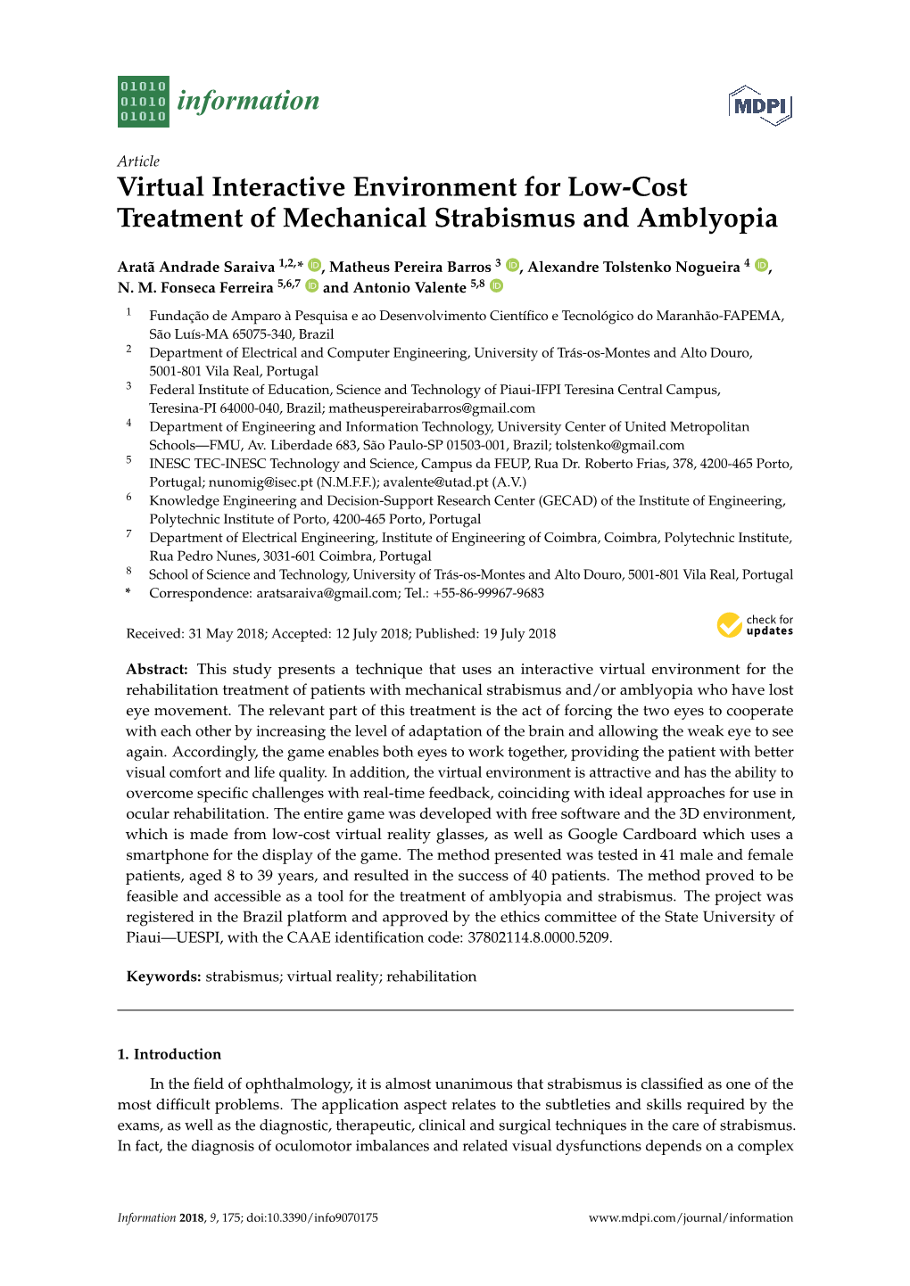 Virtual Interactive Environment for Low-Cost Treatment of Mechanical Strabismus and Amblyopia