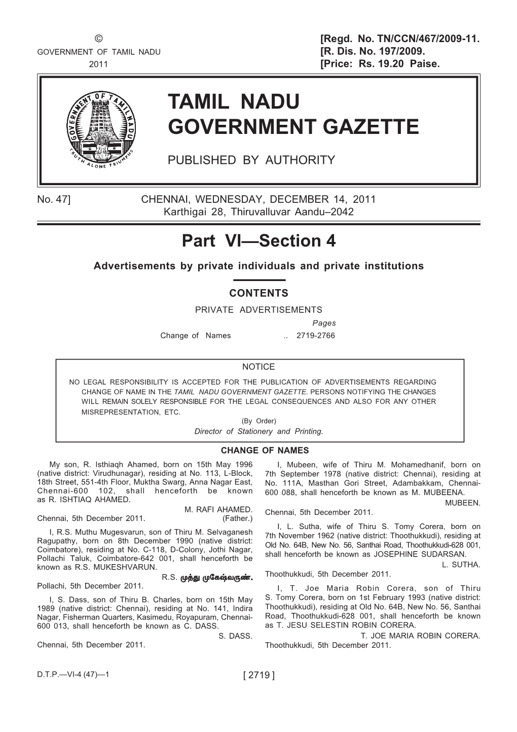 Tamil Nadu Government Gazette