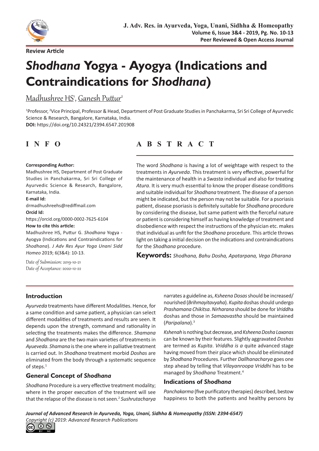 Indications and Contraindications for Shodhana