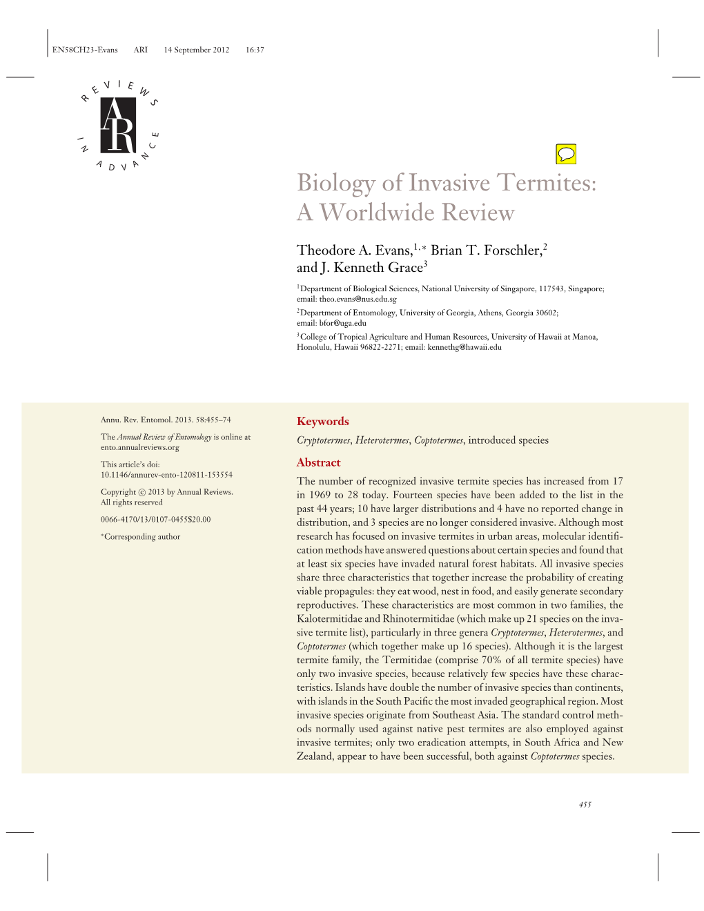 Biology of Invasive Termites: a Worldwide Review