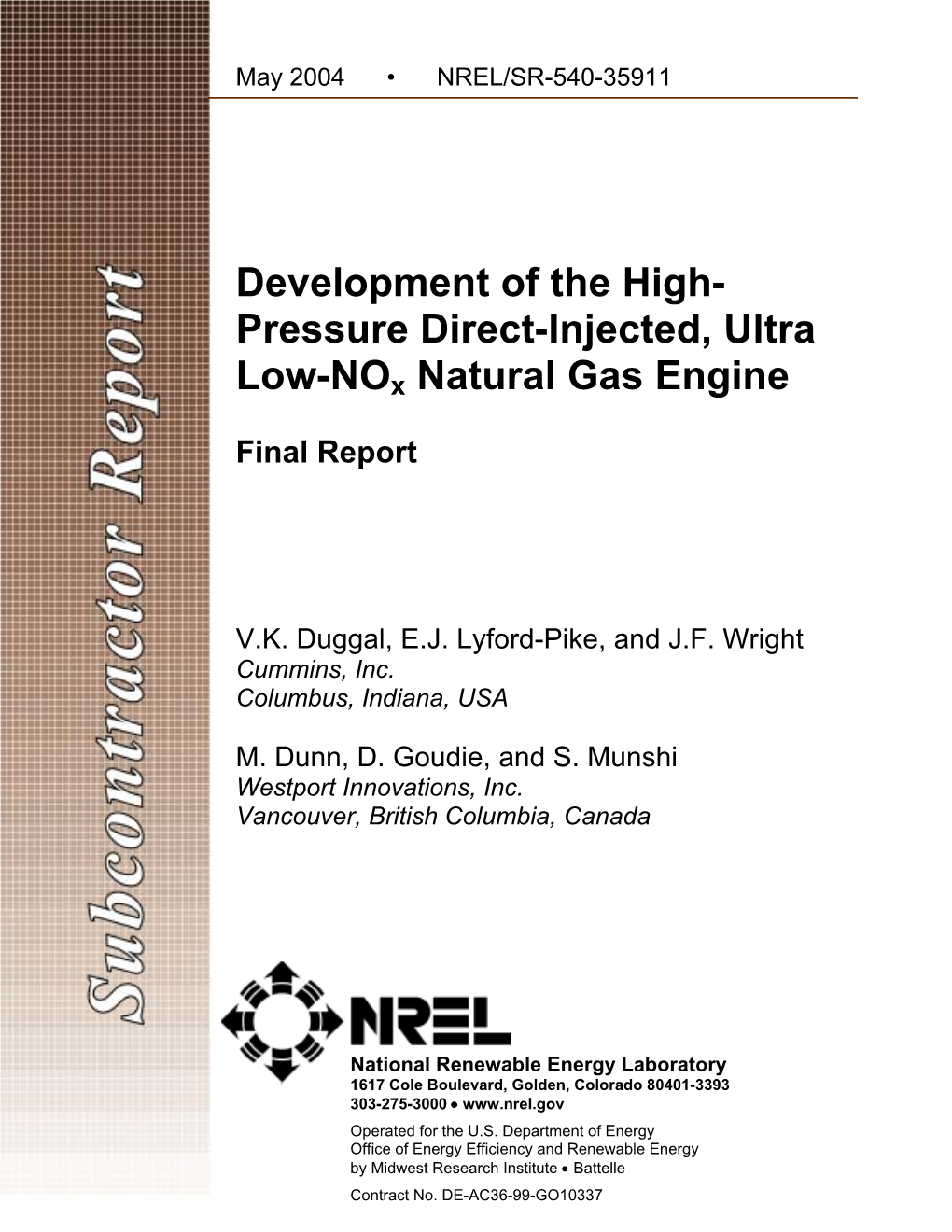 Pressure Direct-Injected, Ultra Low-Nox Natural Gas Engine