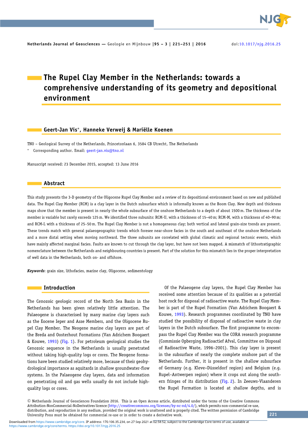 The Rupel Clay Member in the Netherlands: Towards a Comprehensive Understanding of Its Geometry and Depositional Environment