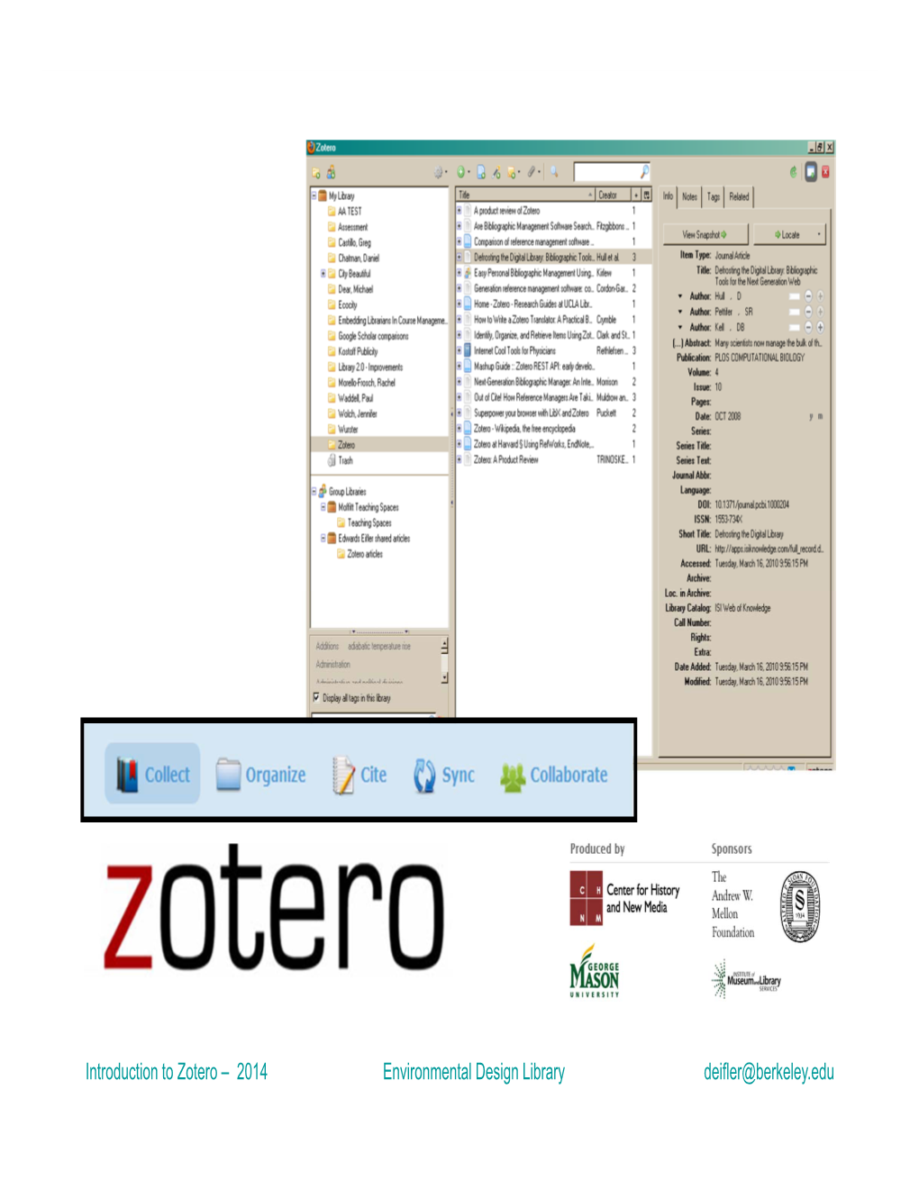 Introduction to Zotero – 2014 Deifler@Berkeley.Edu