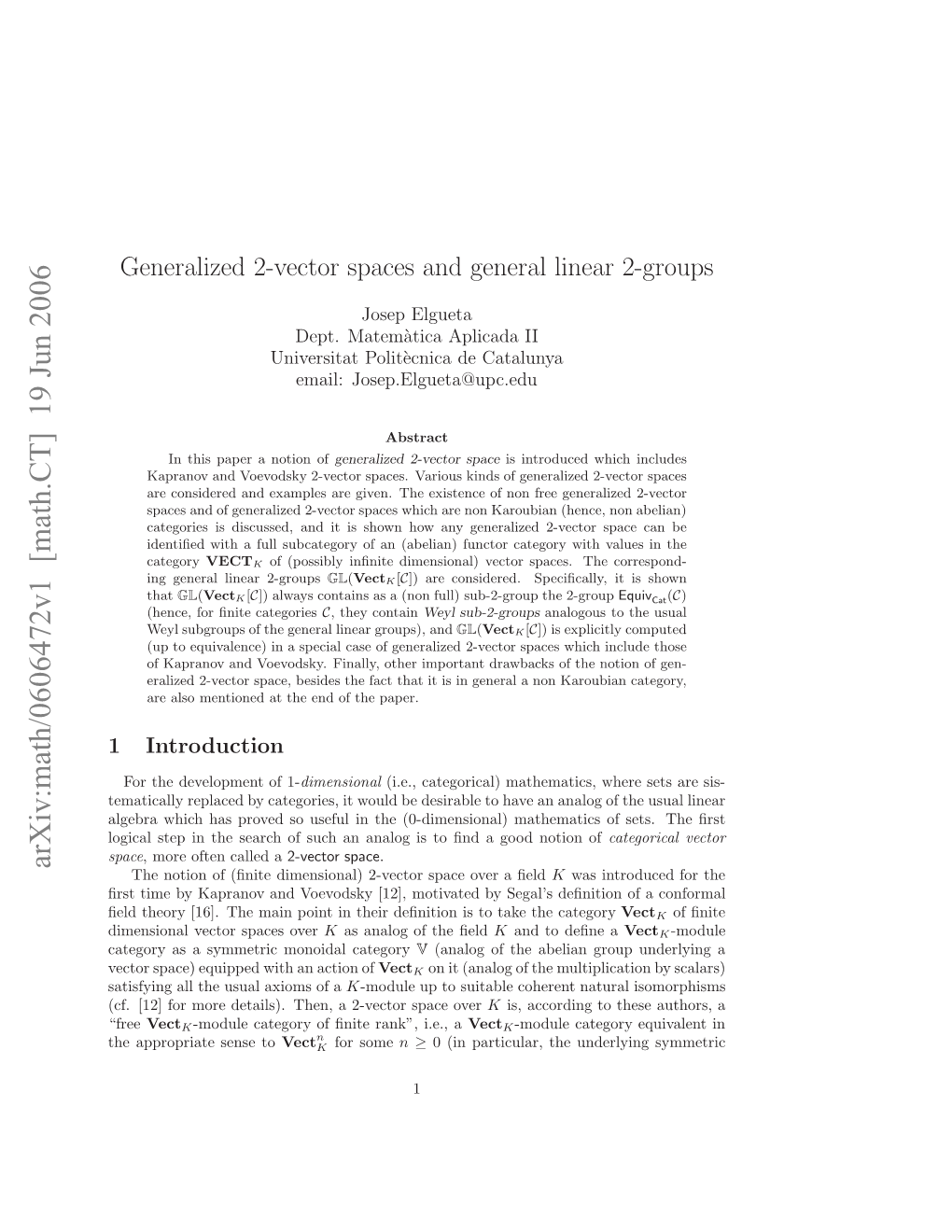 Arxiv:Math/0606472V1 [Math.CT] 19 Jun 2006