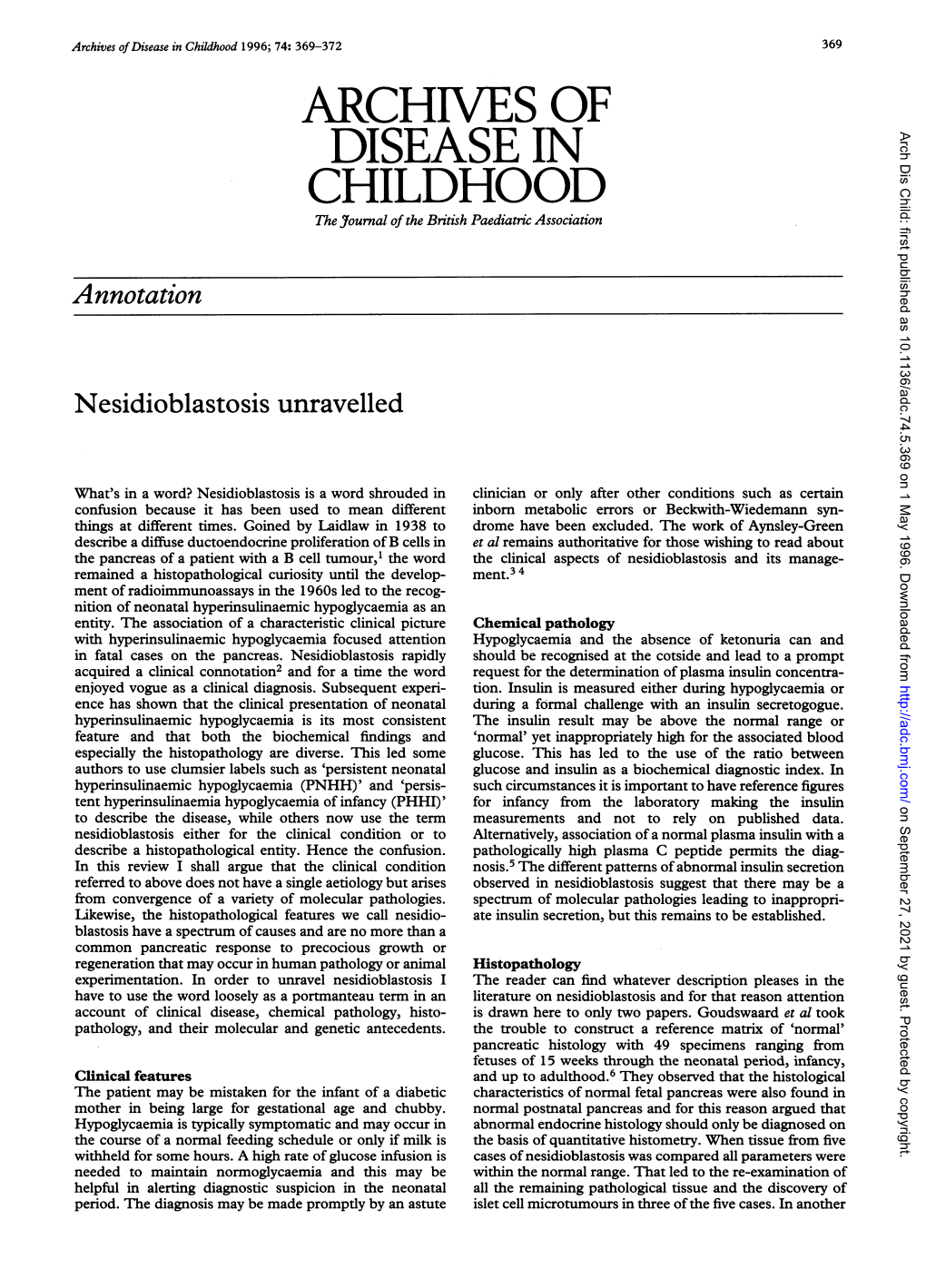 Annotation Nesidioblastosis Unravelled