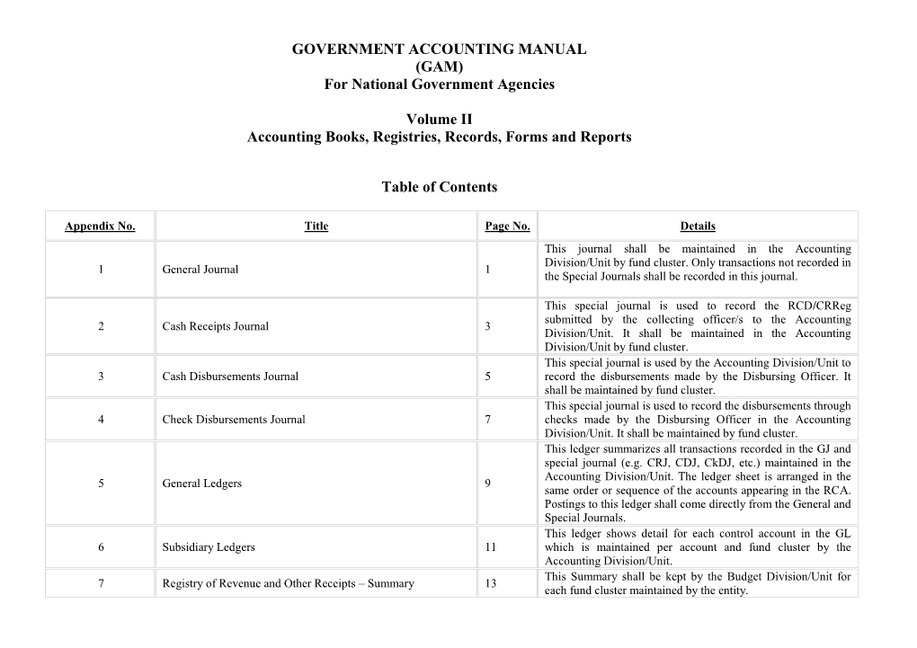 GOVERNMENT ACCOUNTING MANUAL (GAM) for National Government Agencies