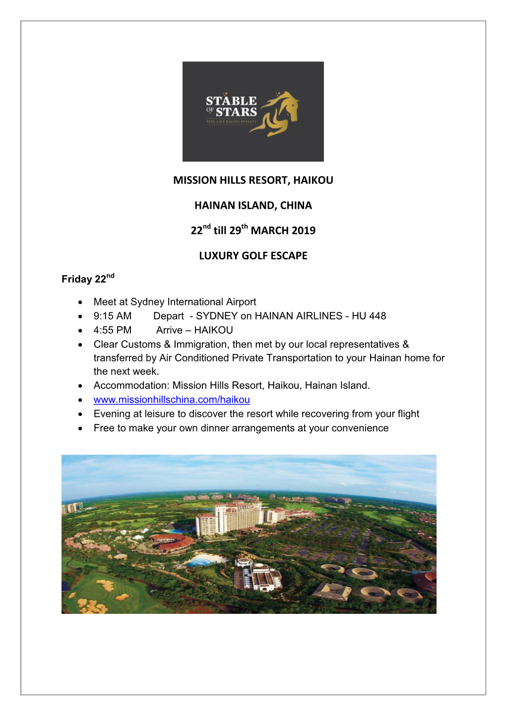 2019 Mission Hills Golf Experience