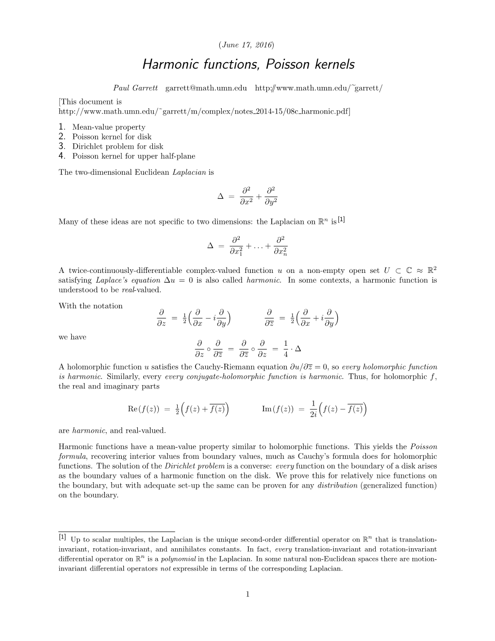 Harmonic Functions, Poisson Kernels