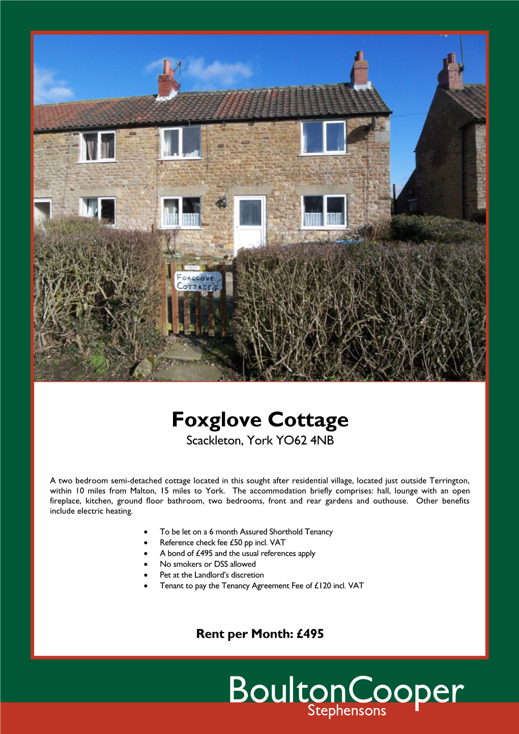 Foxglove Cottage Scackleton, York YO62 4NB