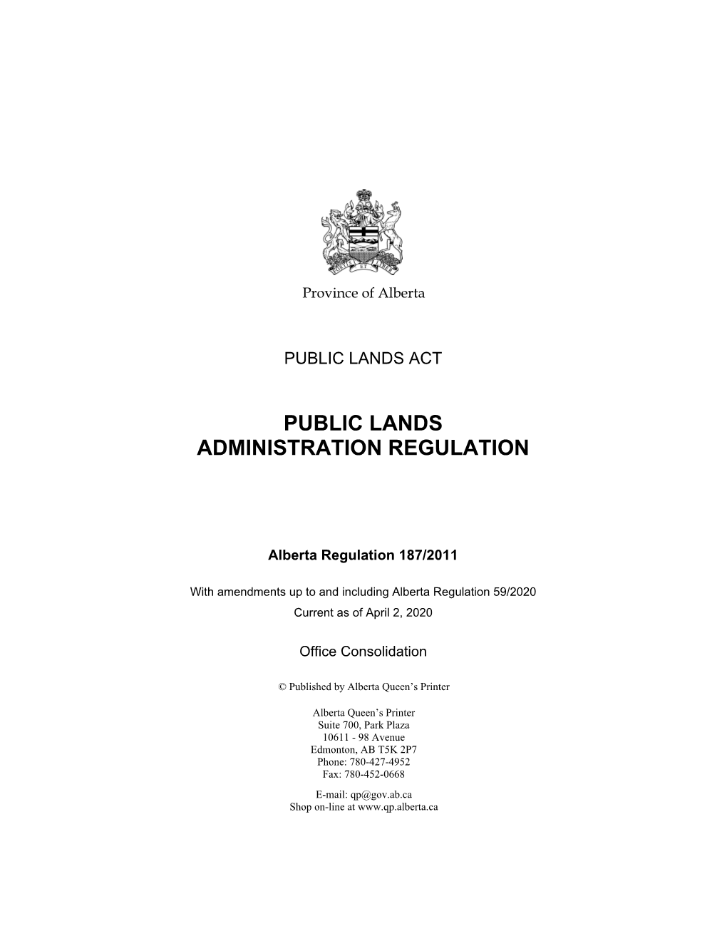 Public Lands Administration Regulation