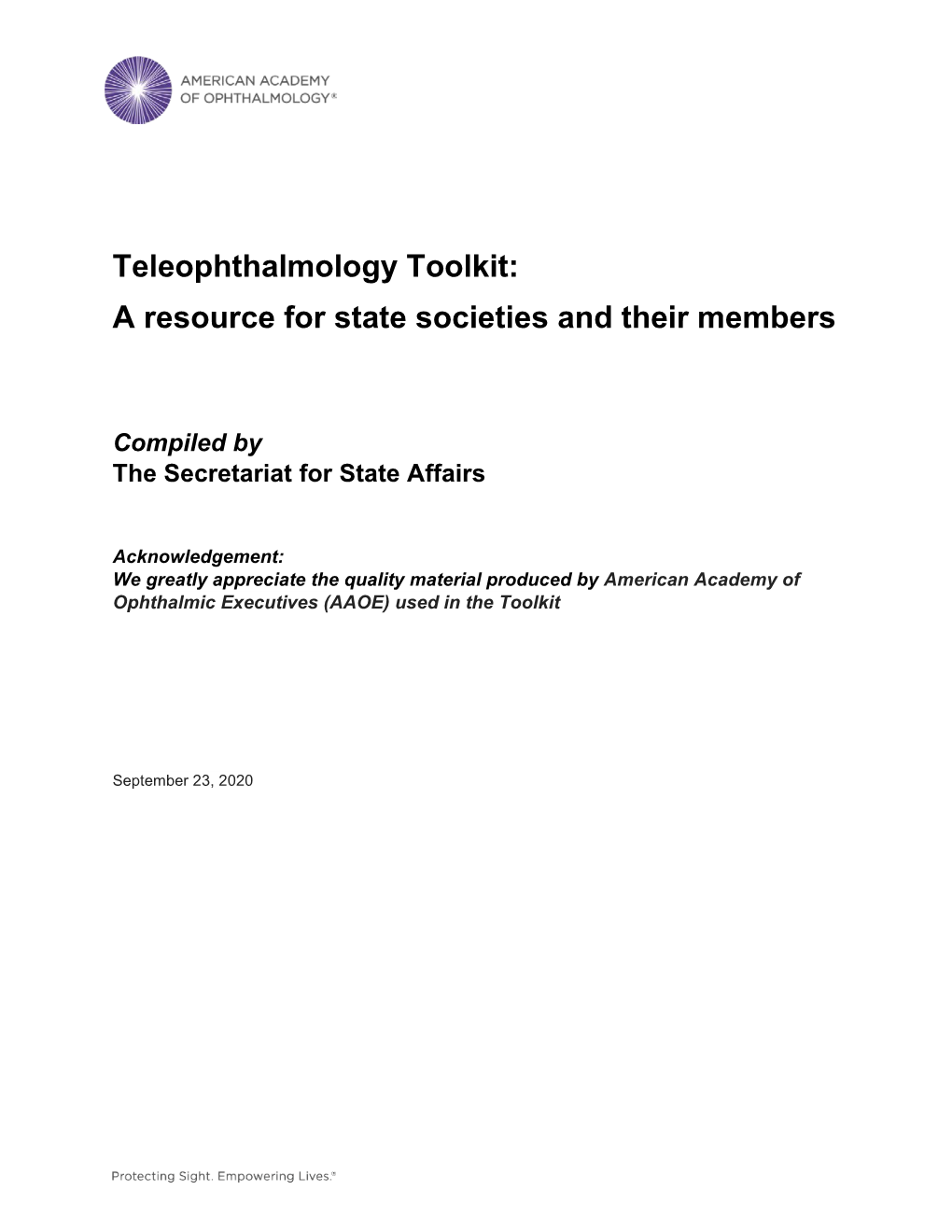 Teleophthalmology Toolkit: a Resource for State Societies and Their Members