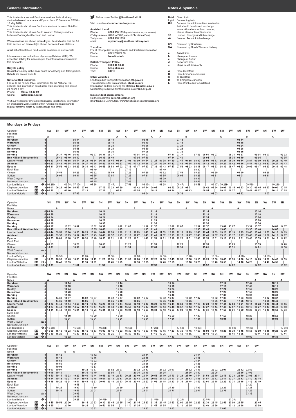 Mondays to Fridays General Information Notes & Symbols