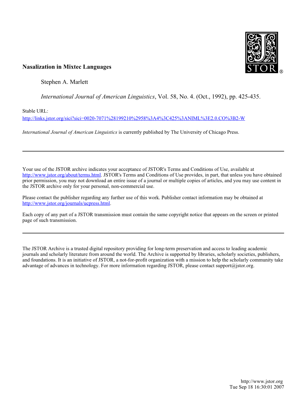 Nasalization in Mixtec Languages