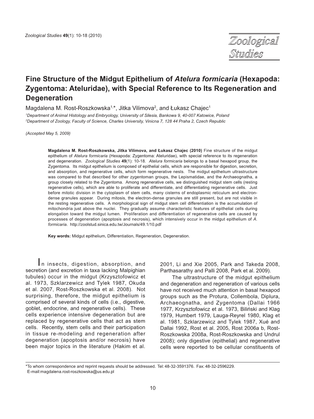 Fine Structure of the Midgut Epithelium of Atelura Formicaria (Hexapoda: Zygentoma: Ateluridae), with Special Reference to Its R