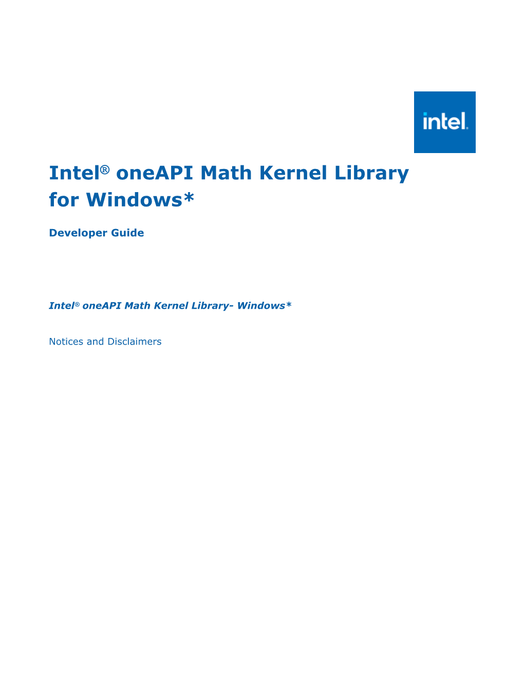 Intel® Oneapi Math Kernel Library for Windows* OS User's Guide