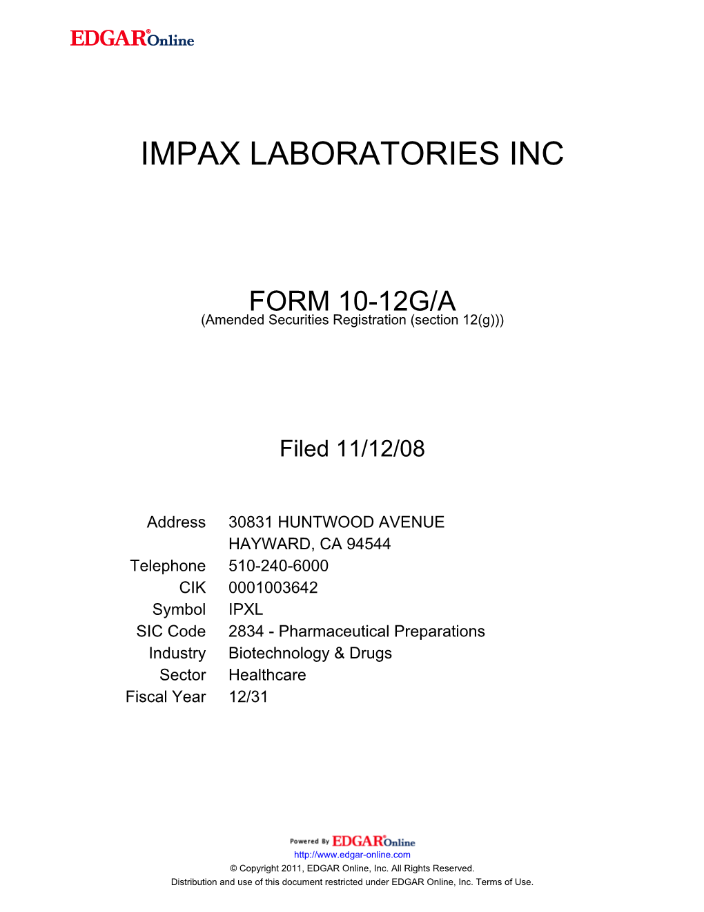 Impax Laboratories Inc