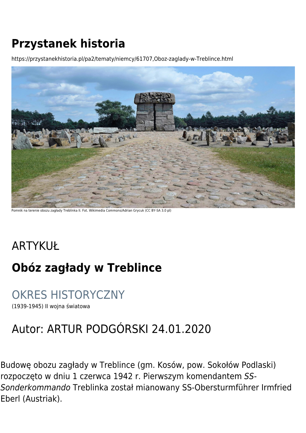 Przystanek Historia ARTYKUŁ Obóz Zagłady W Treblince OKRES