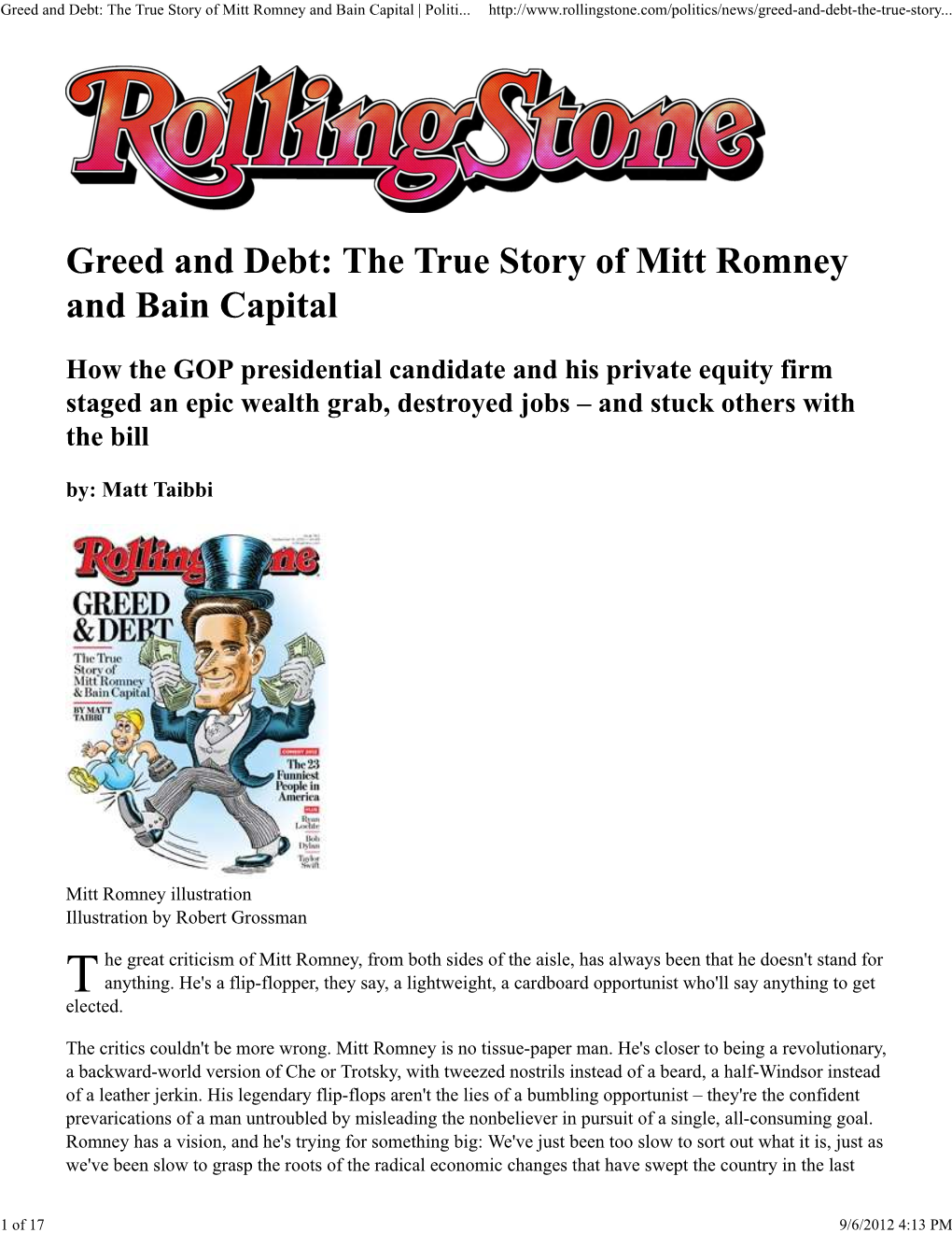 Greed and Debt: the True Story of Mitt Romney and Bain Capital | Politi