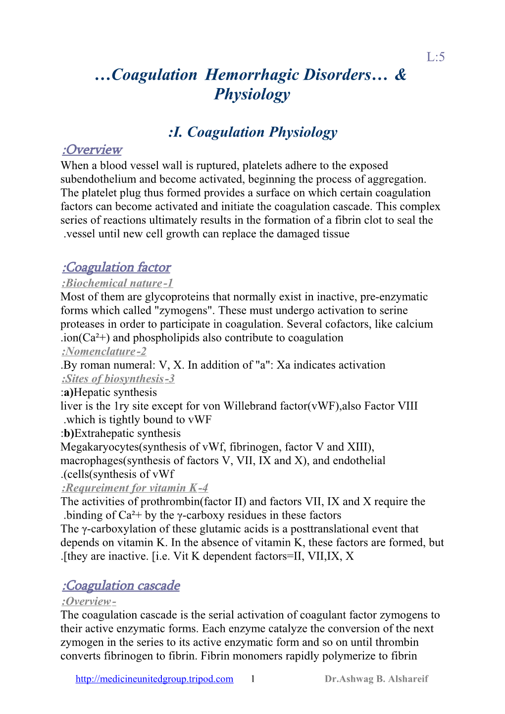 & Hemorrhagic Disorders Coagulation Physiology