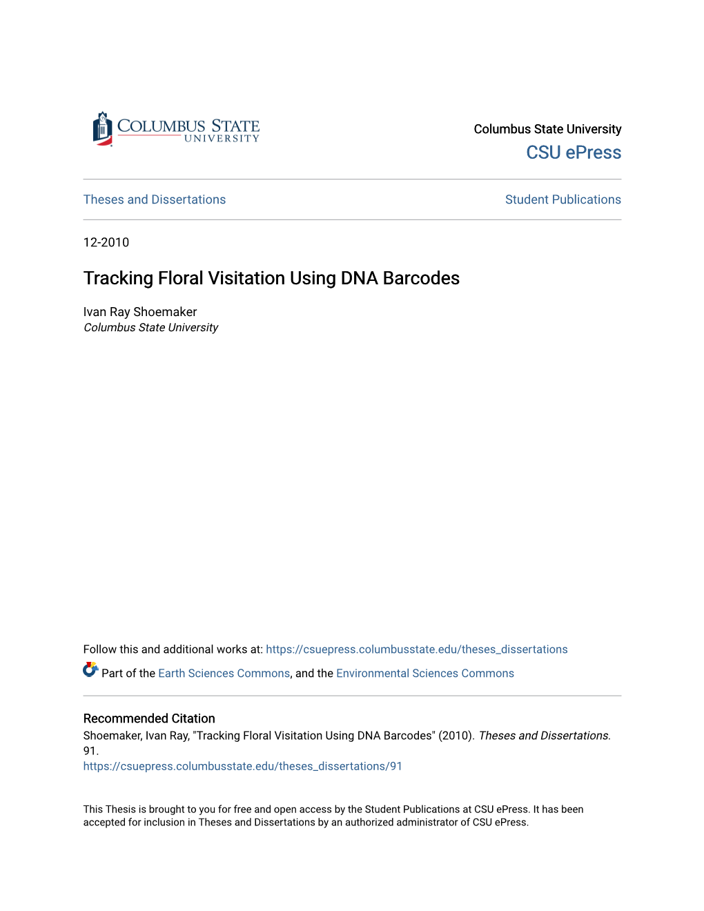 Tracking Floral Visitation Using DNA Barcodes