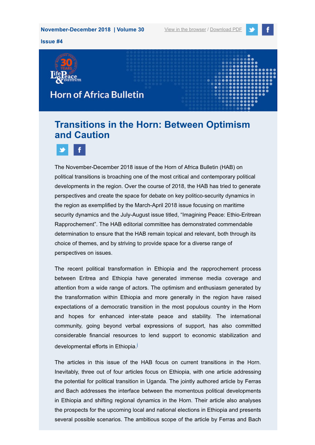 Transitions in the Horn: Between Optimism and Caution