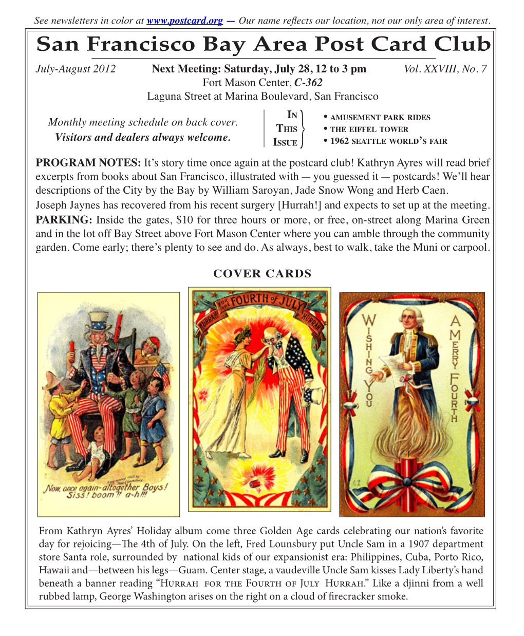 SFBAPCC July 2012 Postcard Newsletter