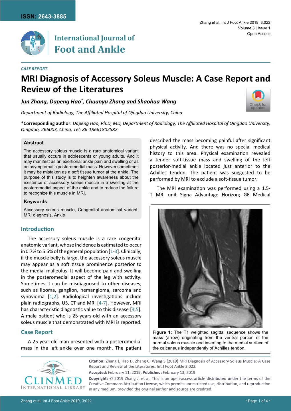 MRI Diagnosis of Accessory Soleus Muscle: a Case Report and Review of the Literatures