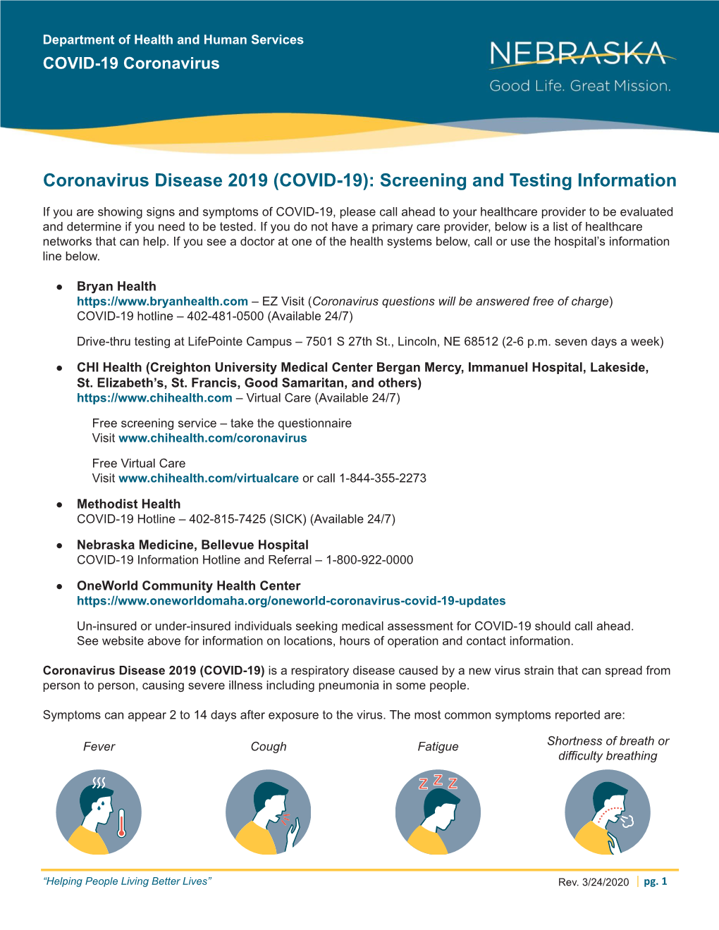 Coronavirus Disease 2019 (COVID-19): Screening and Testing Information