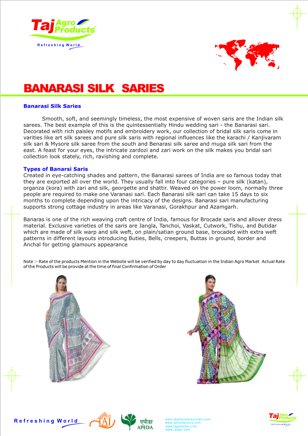 Banarasi Silk Saries Agro Products Manufacturers, Processors, Exporters, Suppliers, Traders in India FMCG Company Taj Agro Products®