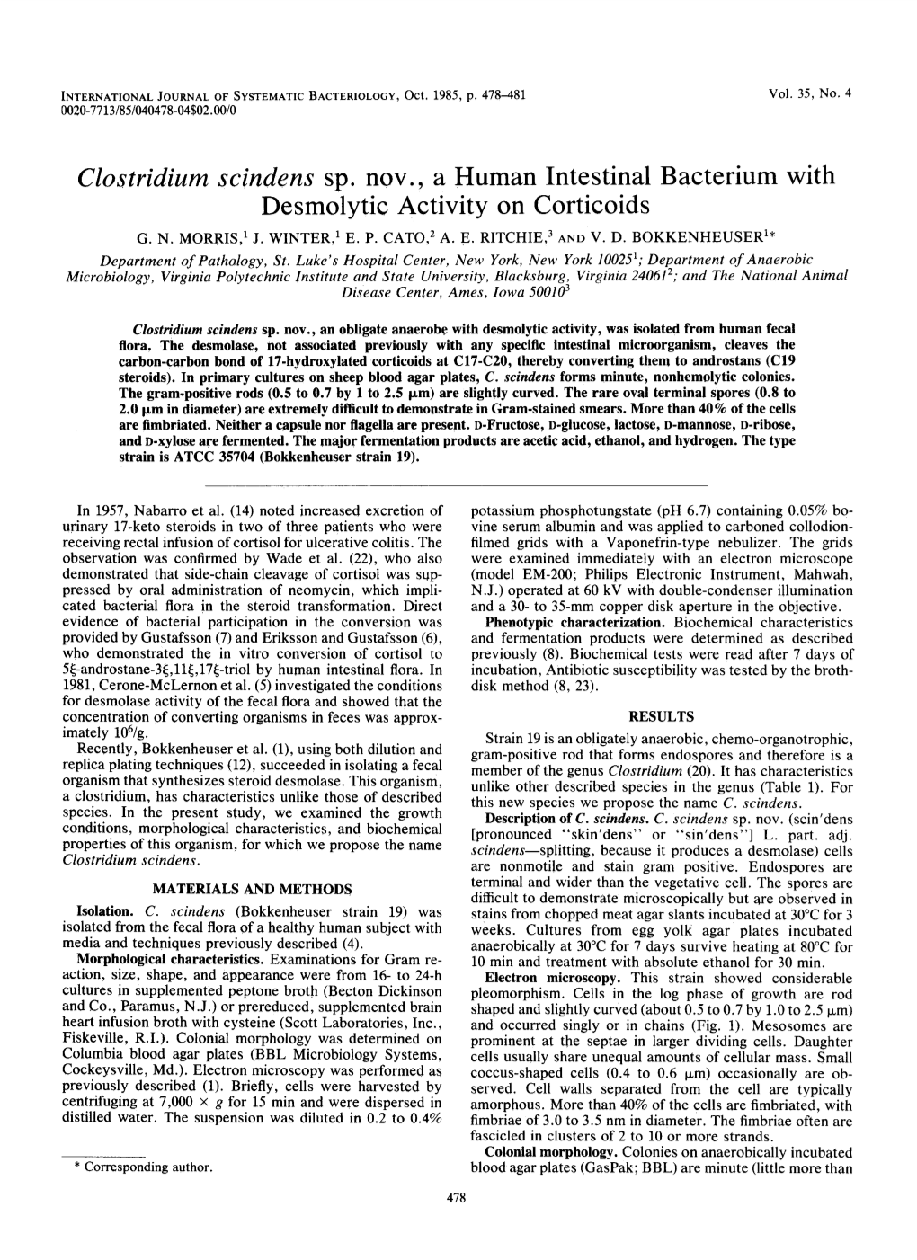 Clostridium Scindens Sp. Nov., a Human Intestinal Bacterium with Desmolytic Activity on Corticoids G