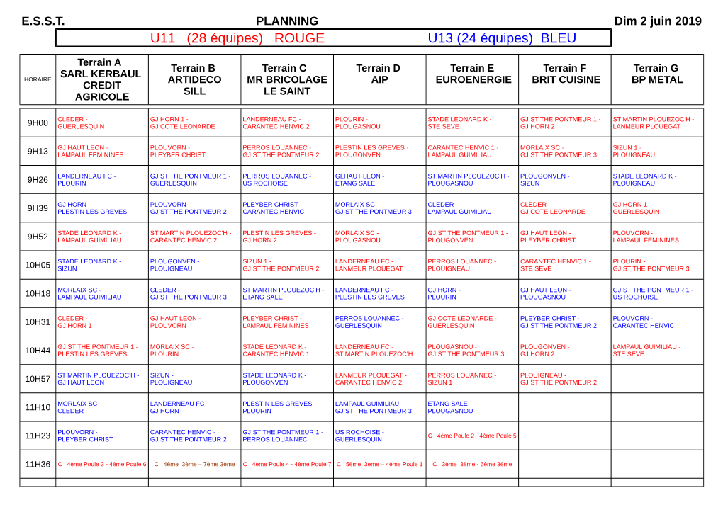 Planning U11 Et