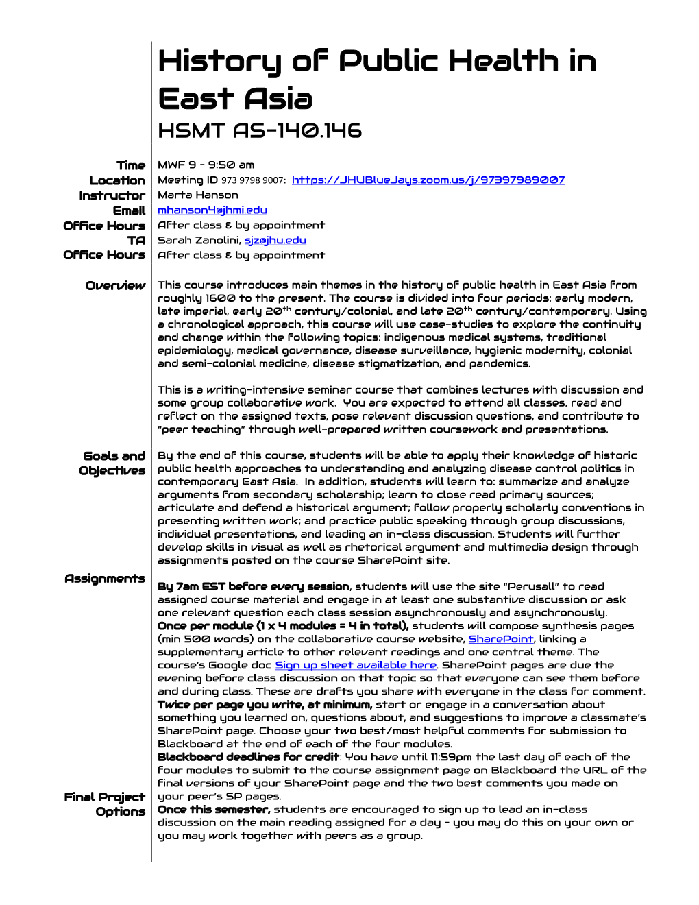 History of Public Health in East Asia HSMT AS-140.146