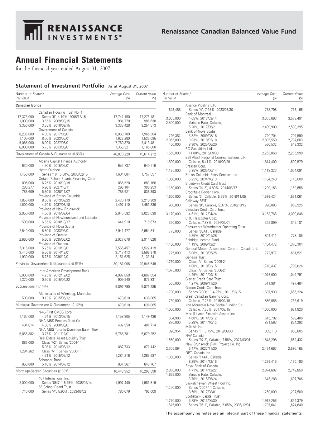 Annual Financial Statements for the ﬁnancial Year Ended August 31, 2007