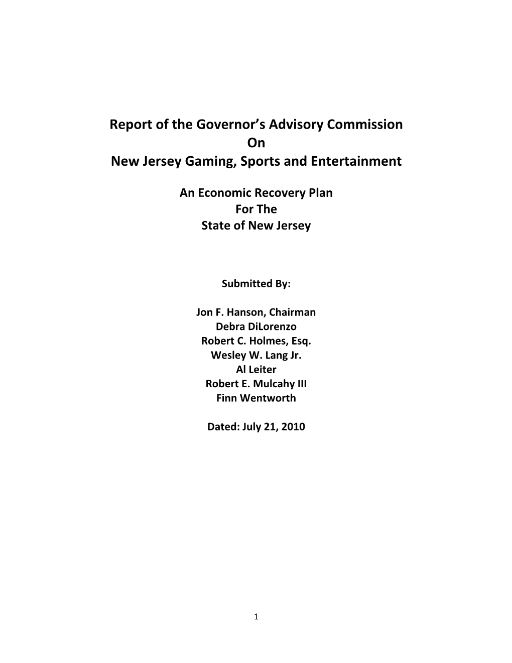 Report of the Governor's Advisory Commission on New Jersey