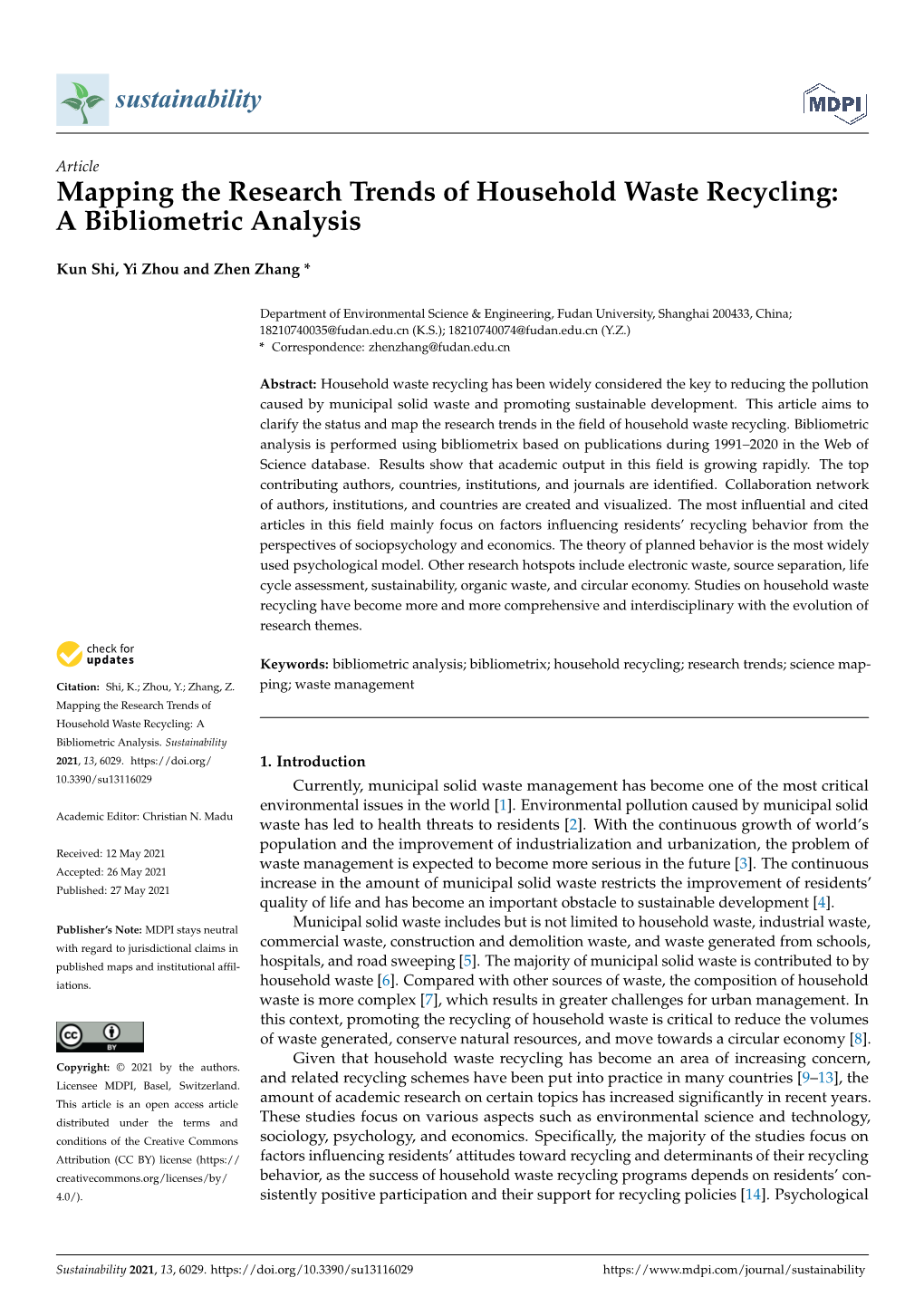 Mapping the Research Trends of Household Waste Recycling: a Bibliometric Analysis