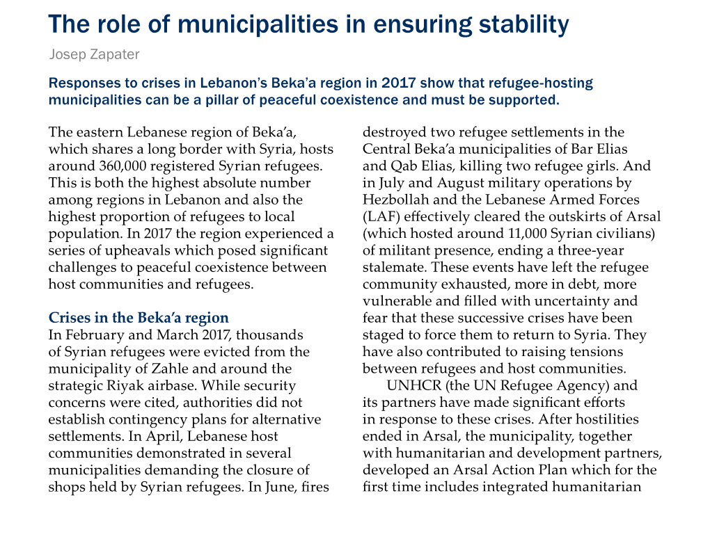 The Role of Municipalities in Ensuring Stability