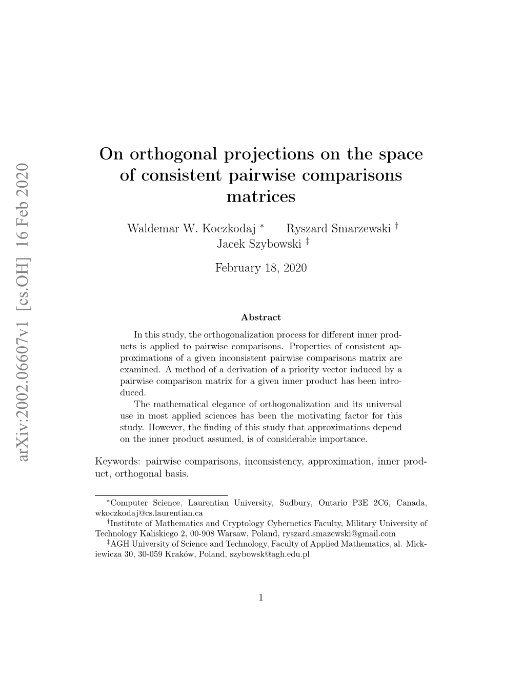 On Orthogonal Projections on the Space of Consistent Pairwise