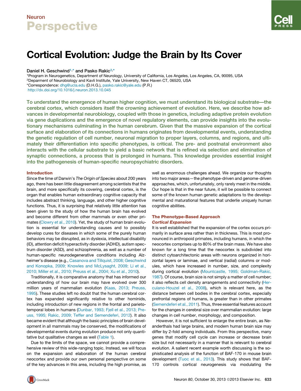 Cortical Evolution: Judge the Brain by Its Cover