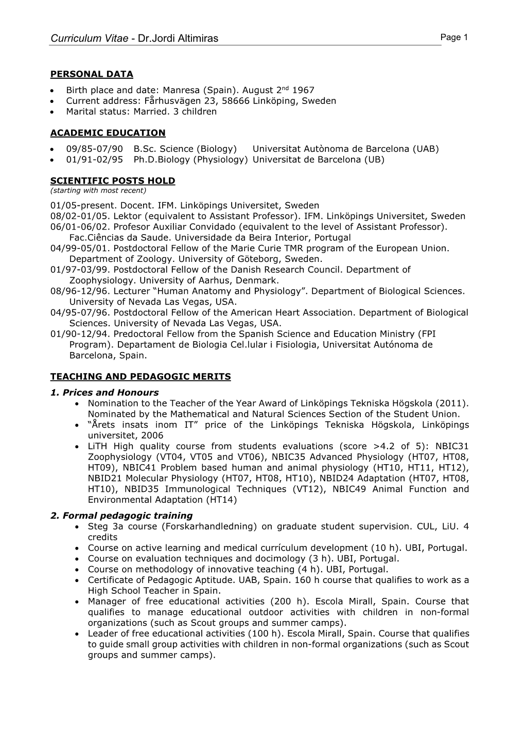 Curriculum Vitae En Angles (8/1/94)