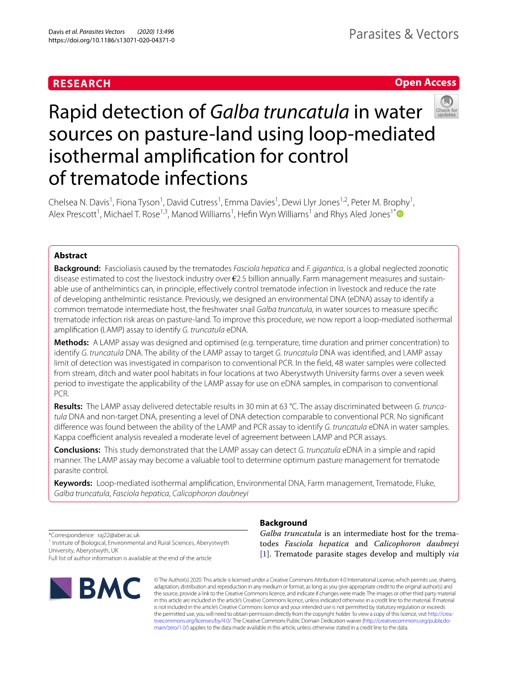 Rapid Detection of Galba Truncatula in Water Sources on Pasture-Land