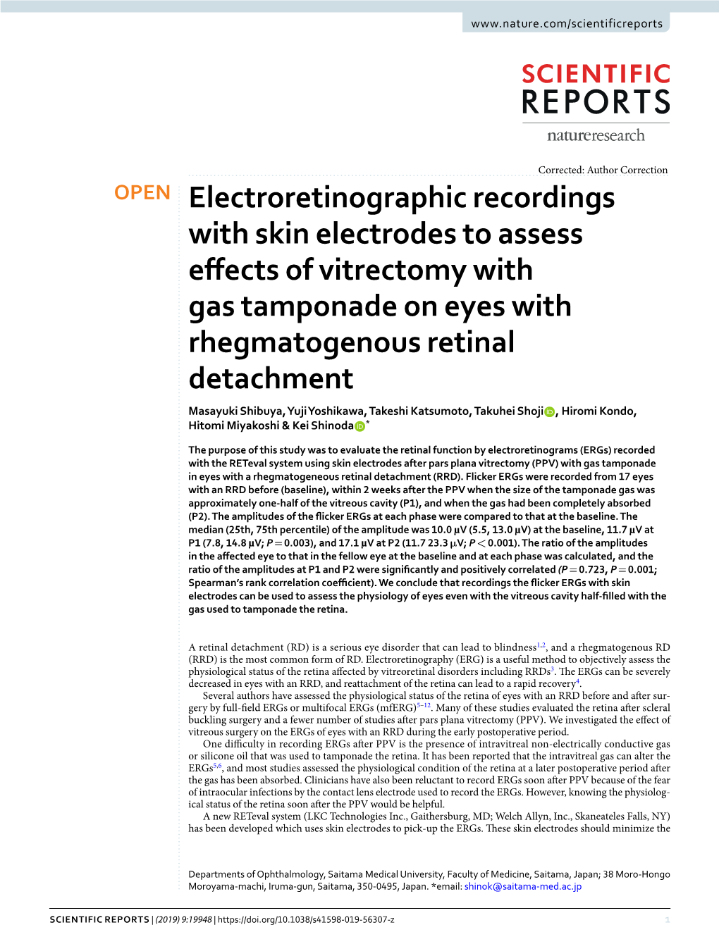 Electroretinographic Recordings with Skin Electrodes to Assess Effects of Vitrectomy with Gas Tamponade on Eyes with Rhegmatogen
