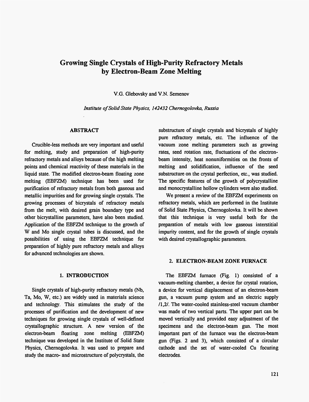 Growing Single Crystals of High-Purity Refractory Metals by Electron-Beam Zone Melting