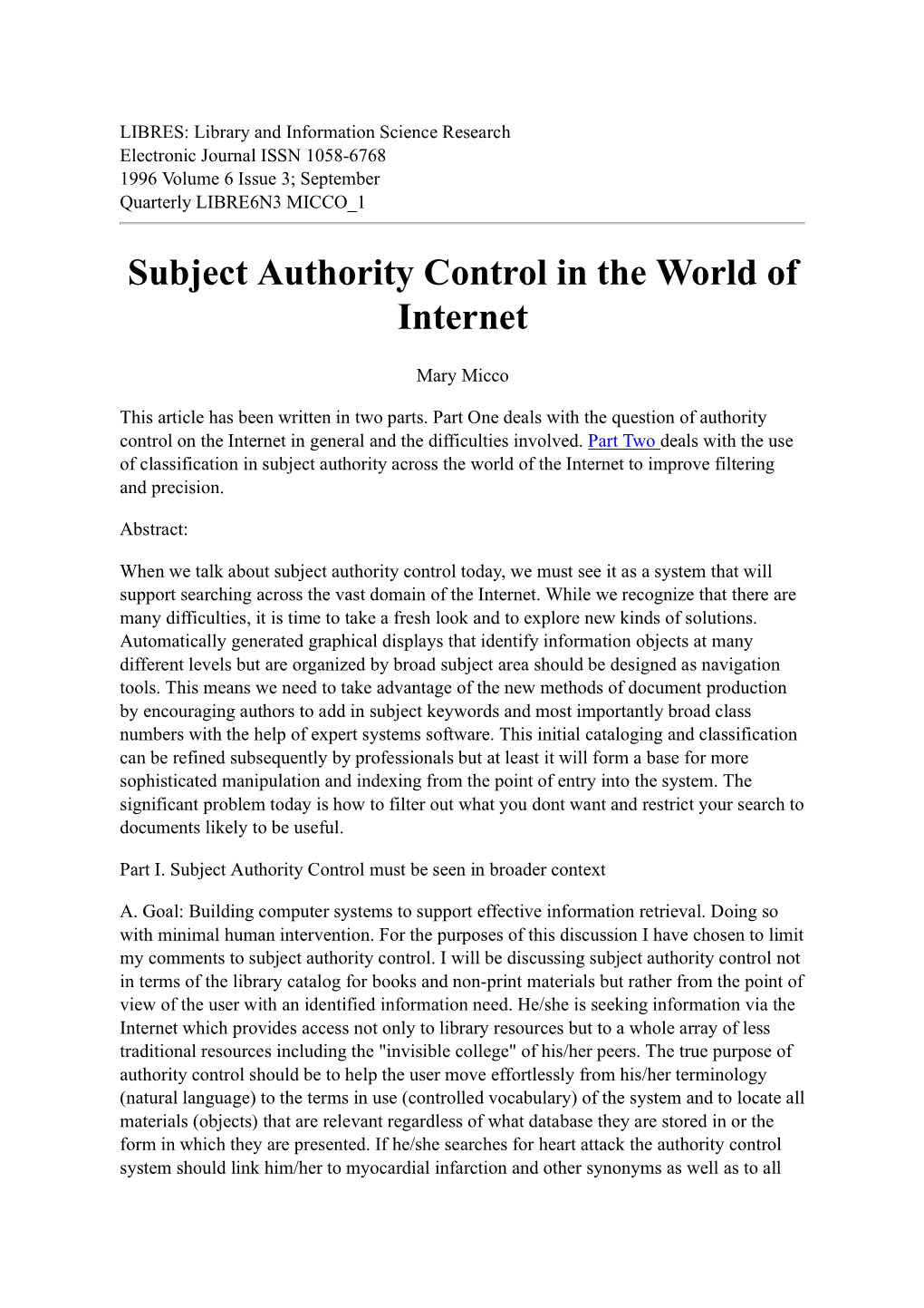 Subject Authority Control in the World of Internet