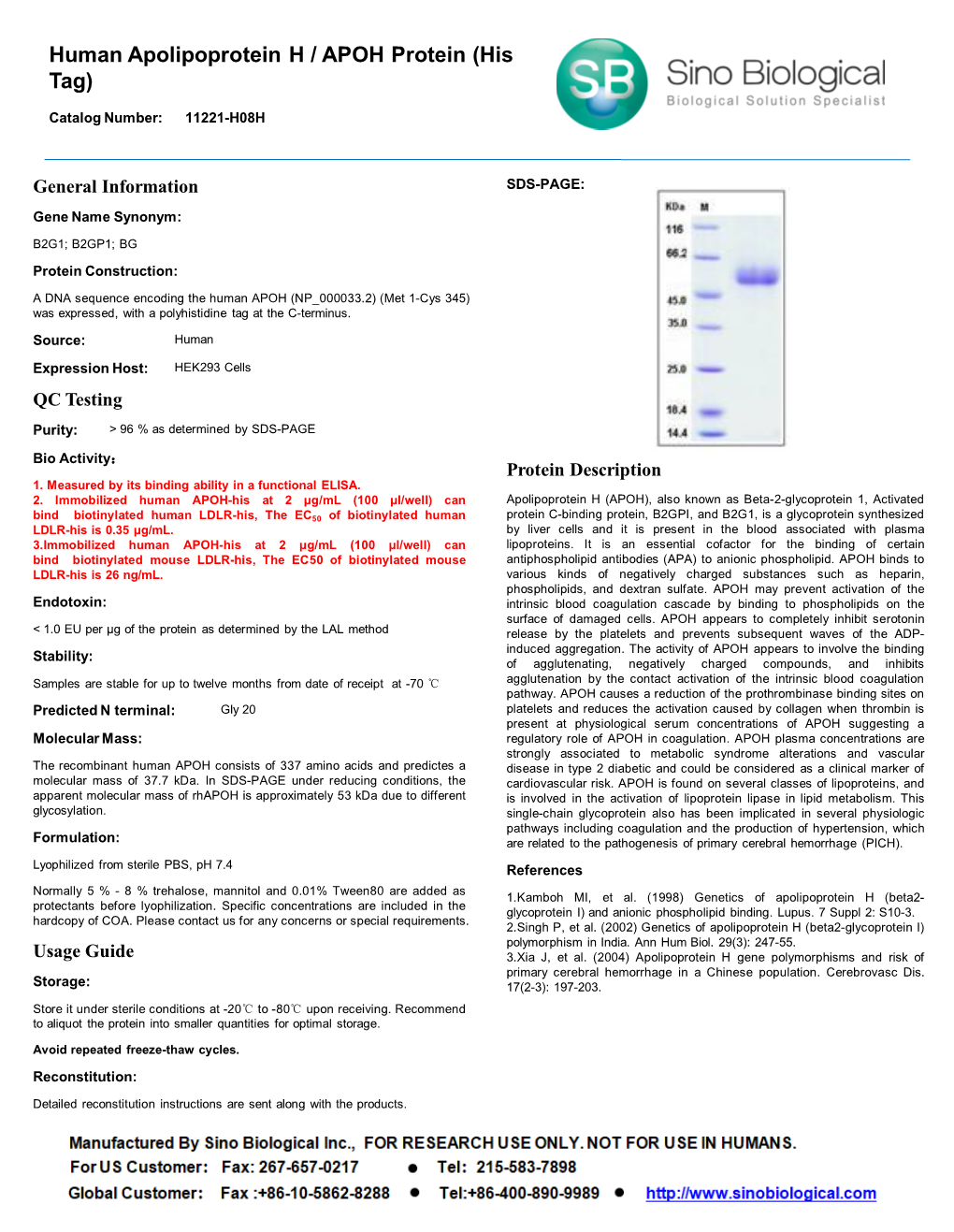 Human Apolipoprotein H / APOH Protein (His Tag)