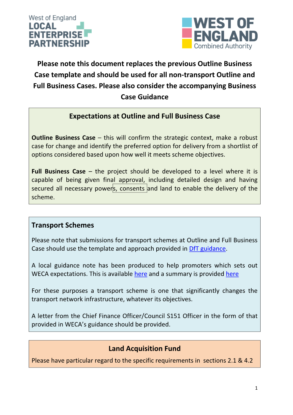 Please Note This Document Replaces the Previous Outline Business Case Template and Should Be Used for All Non-Transport Outline and Full Business Cases