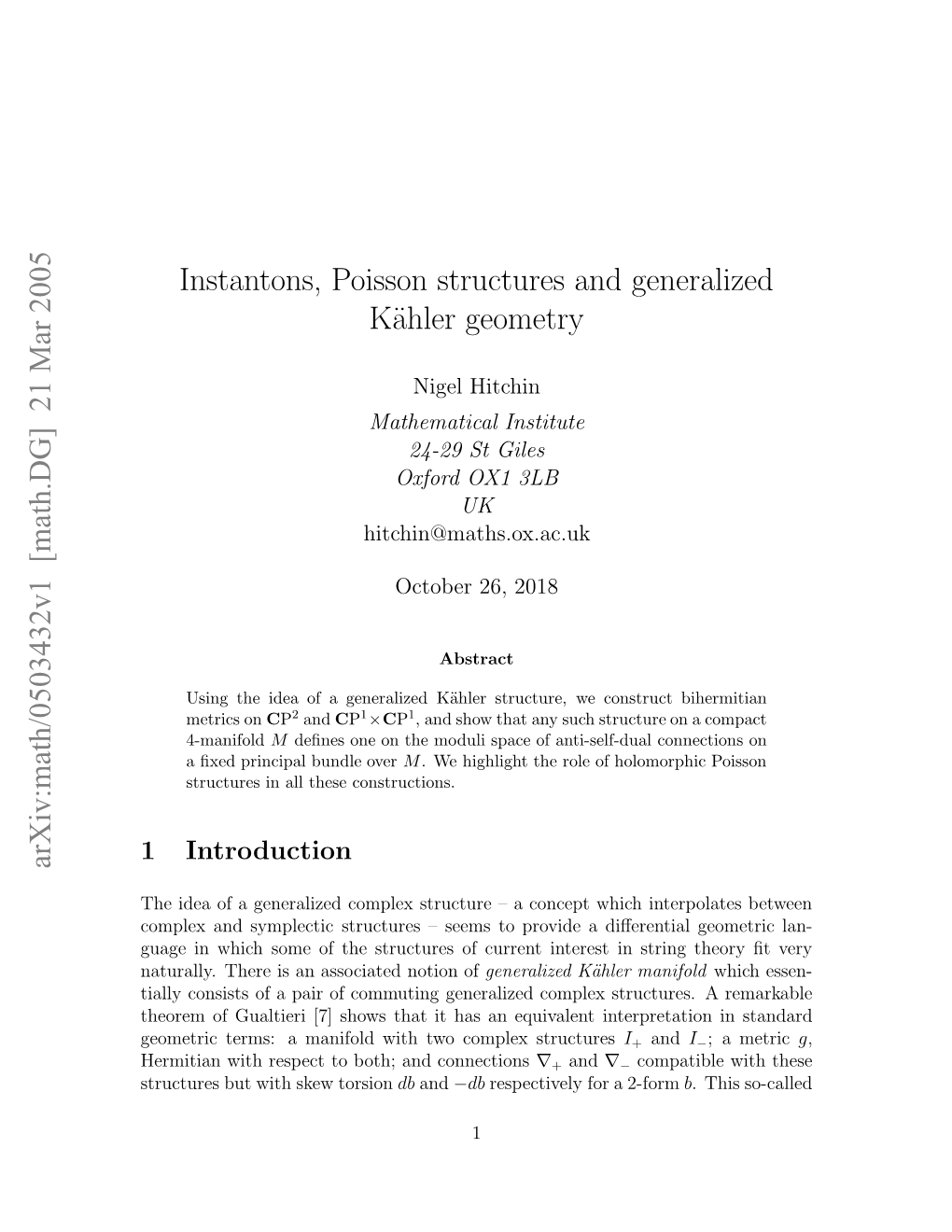 Instantons, Poisson Structures and Generalized Kähler Geometry