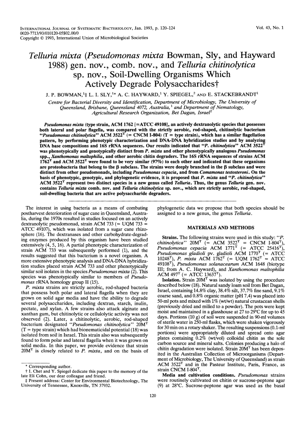 Pseudomonas Mixta Bowman, Sly, and Hayward 1988) Gen