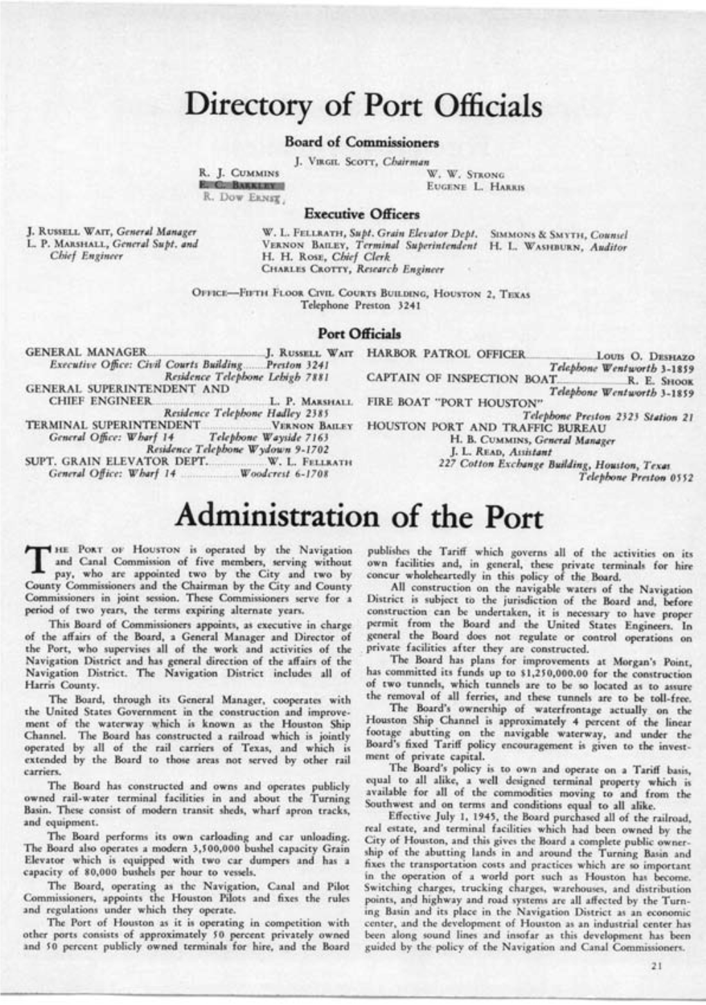 Directory of Port Officials Administration of the Port