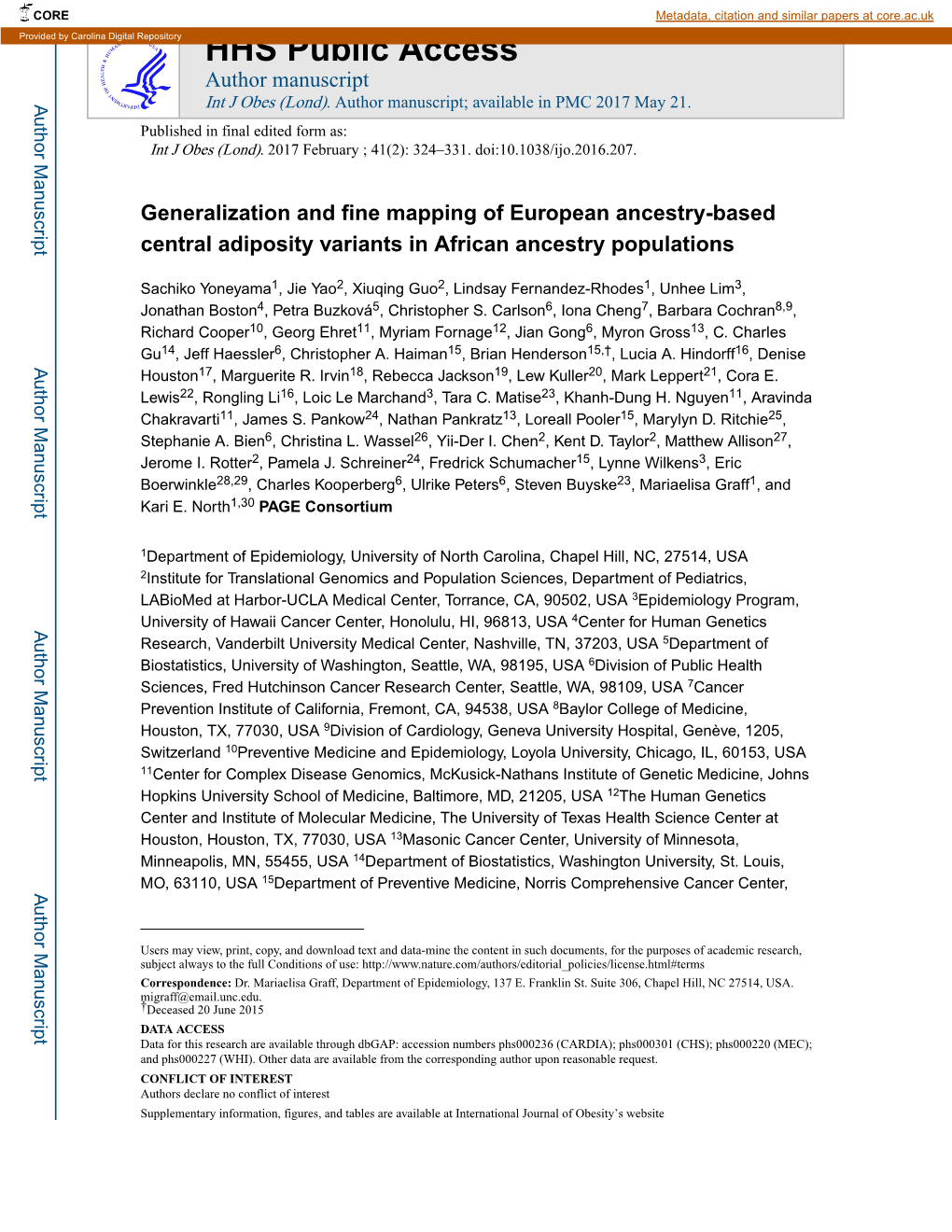 Generalization and Fine Mapping of European Ancestry-Based Central Adiposity Variants in African Ancestry Populations