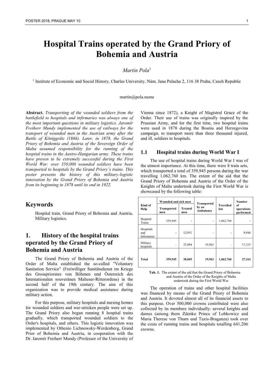 Hospital Trains Operated by the Grand Priory of Bohemia and Austria